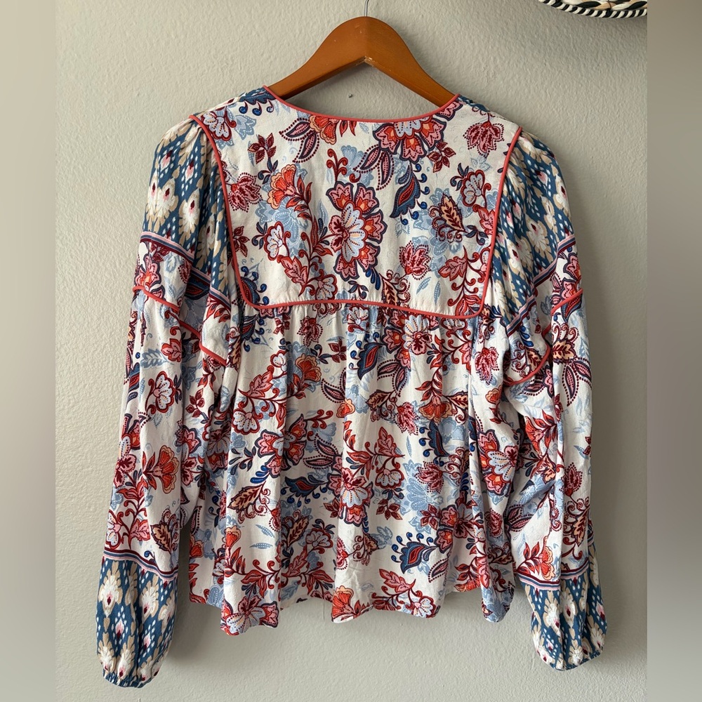 Evereve Penny Floral Kimono Linen Open Blouse Red Blue Women Small Extra Small - Picture 6 of 12